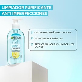 Garnier Express Aclara Gel Limpiador Facial, Anti Imperfecciones, con Ácido Salicílico 2%, Vitamina C y Niacinamida, para Piel Grasa y/o con Tendencia