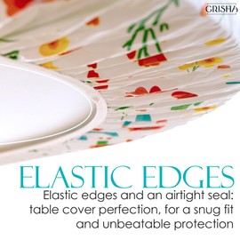 GRISHA Waterproof Round Tablecloth,Elastic Edged Fitted,Oilcloth,PVC,Wipeable,Outdoor circular plastic cover,White Multi color 114x142cm 45/56inch