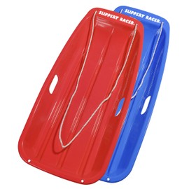 Slippery Racer Downhill Sprinter Flexible Kids Toddler Plastic Toboggan Snow Sled with Pull Rope for 1 Adult or Kid Rider, Red and Blue (2 Pack)