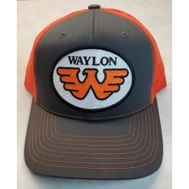 Richardson WAYLON JENNINGS Patch on Richardson 112 Trucker Hat Snapback Charcoal/Orang