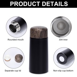 Risipu 150ml/5oz Small Water Bottle, Stainless Steel Mini Flask for Milk, Vacuum Insulated with Non-Slip Bottom (Black)