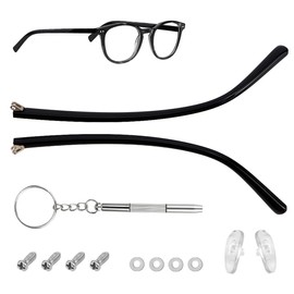 1 Pair TR90 Bright Black Glasses Replacement Arms Glasses Double Convex Teeth 5mm Replacement Temple with Screws, Screw Washers and 3-in-1 Screwdriver (Gloss Black 5mm)
