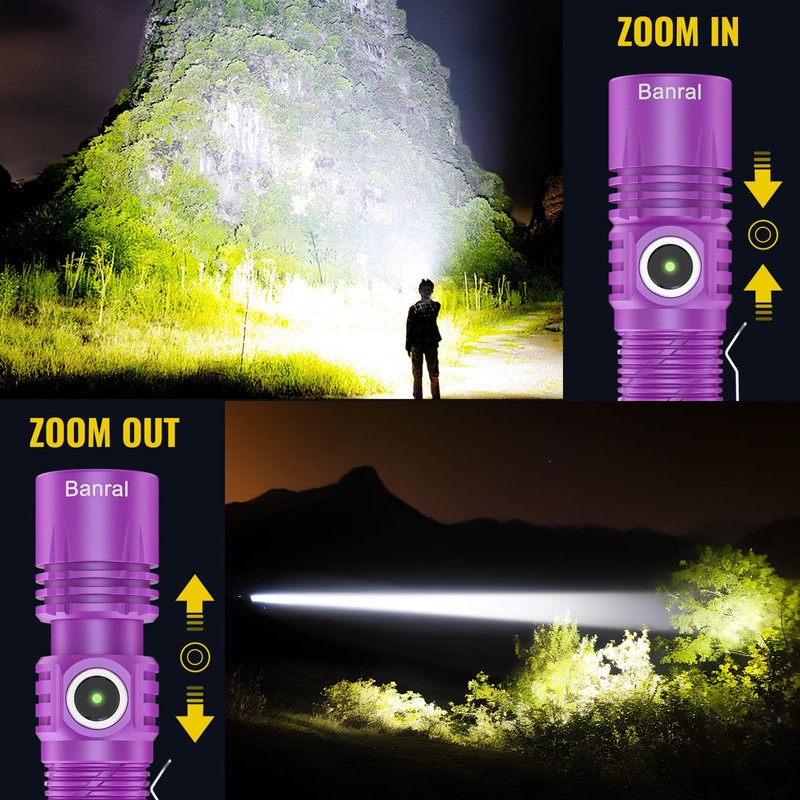 Rechargeable Tactical Flashlights, High Lumens Small Mini USB-C LED Flashlight,