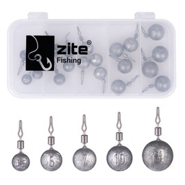 Zite Fishing Drop-Shot Lead Set Round - Fishing Lead Base Lead Assortment in Box - 25 Pieces Ground Leads with Clip in 3.5 g/5 g/7 g/10 g/14 g - Accessories Perch & Zander Fishing