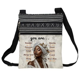 LiuenMgg African American Messenger Bag Small Ethnic Pattern Adjustable Strap Crossbody Zipper Pouch Marble Inspiring Phone Organizer Wallet Bible Quote Shoulder Handbag for Black Women