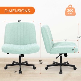 Orange Factory Criss Cross Chair with Wheels, Armless Cross Legged Office Desk Chair, Wide Comfy Vanity Rolling Swivel Modern Comfortable Fabric Computer Task Chairs for Home Office (Mint)