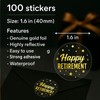 100 x Happy Retirement Party Favor Stickers, Transparent Gold Foil
