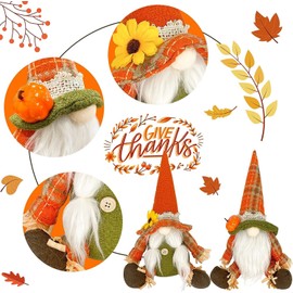 innamoto Harvest Scarecrow Fall Gnomes Clearance - Sitting Pumpkin Harvest Fall Sunflower Gnome Figurines - Thanksgiving Gnomes for Indoor Home Decor
