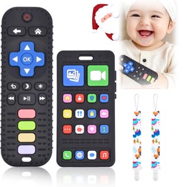 Mordedera para Bebé-Mordedera de silicona sin BPA，Mordedera que alivia el dolor de encías,Juguetes para bebé de 0 a 6 meses y de 6 a 12 meses，Incluye Correas Anticaída ,Set de regalo para bebé de 2 piezas