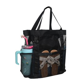 Queltrix XXL Atmungsaktive Netzstrandtasche mit 40 l Fassungsvermögen - Praktische Strandtasche mit 6 Fächern, für Strand, Schwimmbad, pool