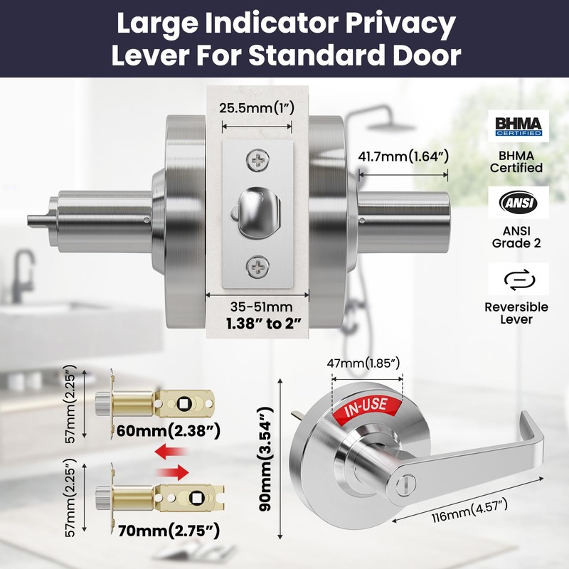 Crystmetal Privacy Indicator Lock Inuse or Vacant, Occupied Door Handle,