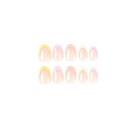 ONPRESS 24 Pcs Color French Tips Press on Nails Short Almond Glue on Nails Blue Pink Orange Yellow Print French Acrylic Nails Fake Nails Spring Cute Nude Bright Cover Glossy Stick on Nails for Women