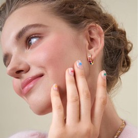 GLoquat 14k Gold Plated Rainbow Cubic Zirconia Hoop Earring for Women Sterling Silver Post Colorful CZ Huggies Stud for Female Hypoallergenic Trendy Jewelry Gift Birthday Anniversary Wedding Earring