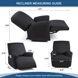 TAOCOCO Recliner Chair Covers Stretch Recliner Covers for Recliner Chair with Arms, Soft Polyester Fabric Reclining Chair Cover 3-Pieces Furniture Protector - Fits Most Recliner Sizes (Black)
