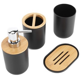 Juego de 4 accesorios completos de baño, juego de baño con soporte para cepillo para polvo de dientes, plato, dispensador de loción y taza, en