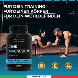 Bandini® ZMA Ultra 180 Capsules (Cover for 60 Days) Zinc, Magnesium and Vitamin B6 - Energy, Recovery and Muscle Mass - Reduces Fatigue and Fatigue - for Men and Women