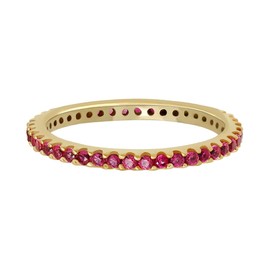 GOURIK 18K Yellow Gold Plated Stackable Created Ruby Ring For Women - Thin Eternity Band For Stacking - Ruby Light Weight Wedding Eternity Band Size 7.5