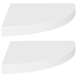 2 PCS White MDF Floating Corner Shelves 13.8\"x13.8\"x1.5\" Wall & Display Shelvescolor: White1