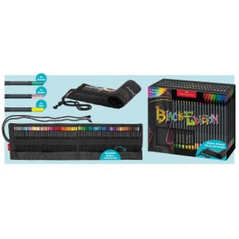 FABER-CASTELL 116418 Colouring Pencils Set with Pen Roll, 72 Black Edition Colouring Pencils, Includes Metallic and Neon Colours