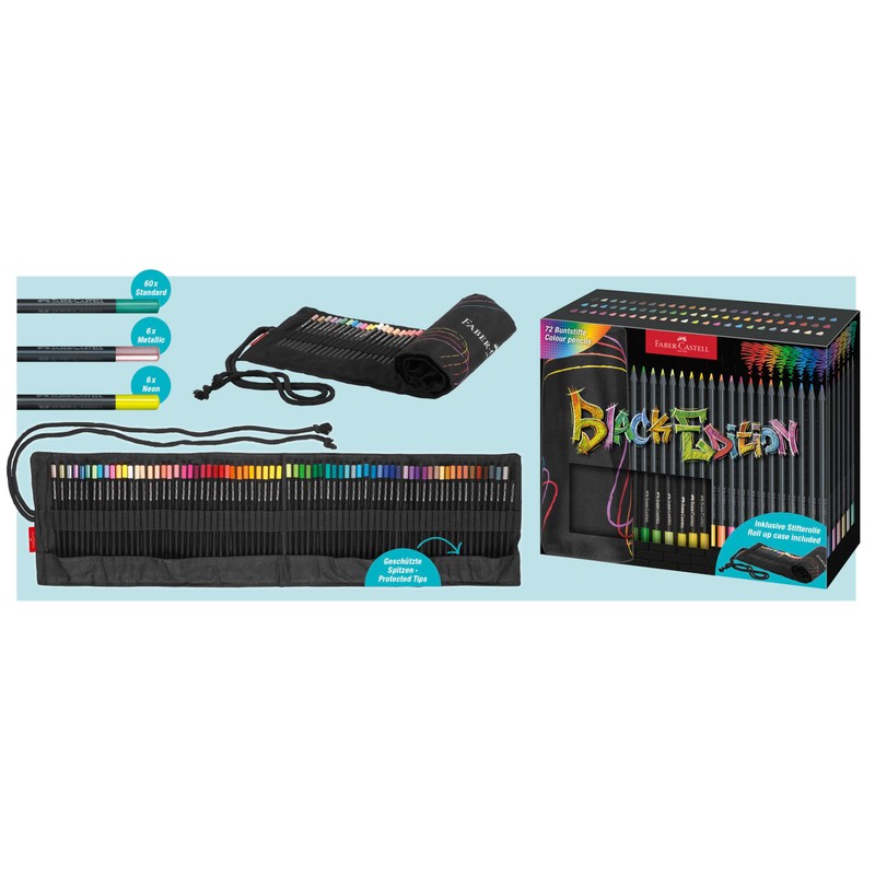 FABER-CASTELL 116418 Colouring Pencils Set with Pen Roll, 72 Black