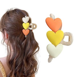HIFANMM Valentines Heart Hair Claw Clips Large Hair Clips Yellow White Orange Hearts Hair Accessories for Women Girls, Matte Banana Clips Strong Hold Non Slip Hairpins for Thick or Thin Hair 1 Pcs
