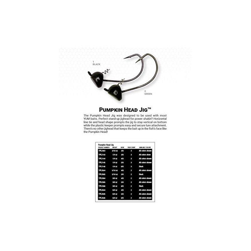 Yum Lures Pumpkin Ed Jig Hook 3/0 (Black, 3/16-Ounce)