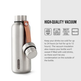 BLACK + BLUM Insulated Water Bottle, Black, 500 ml, Vacuum Insulated Stainless Steel Drinking Bottle, Hot for up to 12 Hours and Cold for 24 Hours, 100% Leak-Proof, Modern Retro Design, BPA-Free