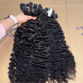 Indonesia Curly Hair Real Vietnamese Raw Human Hair Full Cuticle Aligned No Tangle Best Quality Burmese Curly Hair Bundlesstyle: Burmese curly 1 bundle, color: natural black, Stretched Length: 20 Inches