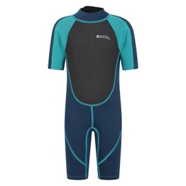 Mountain Warehouse Junior Kids Shorty Wetsuit - 2.5mm Thickness, Neoprene Kids Wetsuit, Flat Seams Childrens Wetsuit, Adjustable Neck Swimming Suit - For Spring, Summer Teal 13 Years