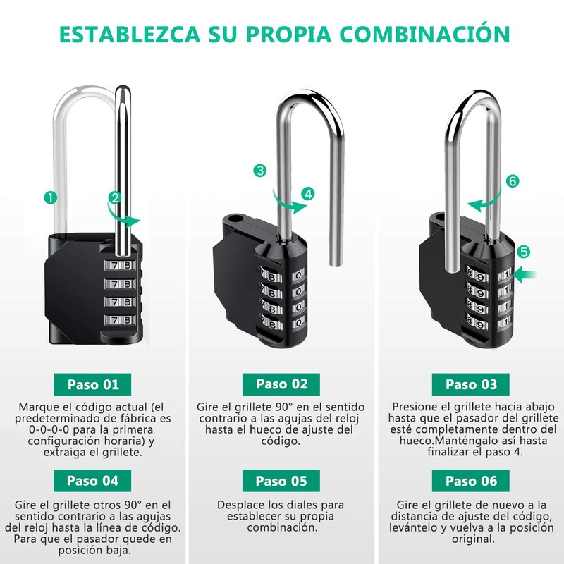 Candados,2 Pack Candado para Locker, Candado de Combinación Reajustable Impermeable