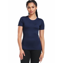 CADMUS Women's Compression Short Sleeve Workout Shirts - Baselayer for Gym, Running, Yoga, Soft Dry Fit, 2017, 5 Pack, Balck+Grey+Navy Blue+Red+White, XX-Large