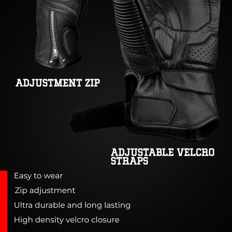 J.A.G. Leather Motorcycle Motorbike Knuckle Protection Powersports Gloves - Motorcycle