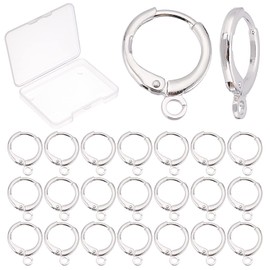 CREATCABIN 1 Box 50pcs Leverback Earring Hooks Round Silver Real Platinum Plated Brass Earwire French with Horizontal Open Loop Ear Wire for Women Dangle Jewelry Making DIY Supplies Findings