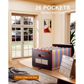 ThinkTex Dokumentenmappe A4, 26 Taschen Fächermappe Sortiermappe Bunte Datei Ordner Regenbogen Aktenordner Ordner Akkordeon Design Größe Grosse Kapazität Wasserdicht Materia