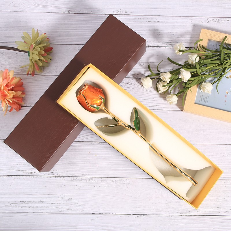 Golded Rose Flower 24K Bright Orange with Base Gift for