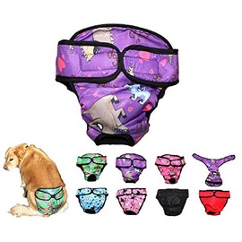 Dog Diaper Reusable Washable Female Girl for Medium & Large Big Dog Breeds Size L, XL, XXL DELIVERY 2-4 Days! (X-Large: Waist 22" - 28", Purple Dog)