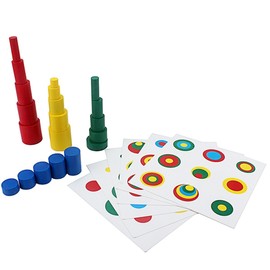 Montessori Color Cylinder with Cards Wooden Cylinder Ladder Block Mini-Size Knobless Cylinder Montessori Memory Training Game Early Development Toy for Kids