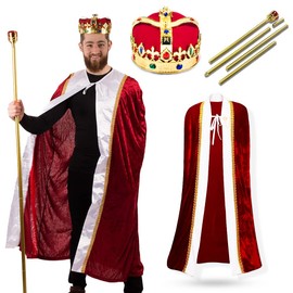 Tigerdoe King Costume-3 Pc Medieval Adult Costume Set- King Crown, Regal Robe, and Royal Scepter-Costume Accessories-Dress up