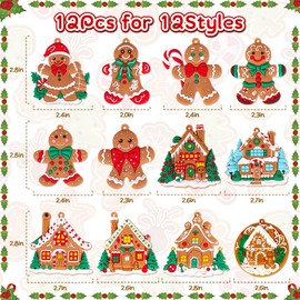 12Pcs Gingerbread Ornaments for Christmas Tree Decorations, Plastic Gingerbread Christmas Decorations and Gingerbread House Ornaments for Holiday Christmas Tree Hanging Decorations