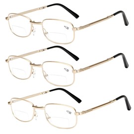Bifocal Reading Glasses Fashion Folding Readers Metal Frame with Cases Pocket Eyeglasses Reading for Men and Women +1.50 New