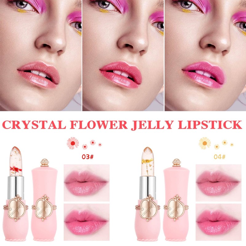 2 Pack Crystal Flower Jelly Lipstick,PH Magic Temperature Color Change