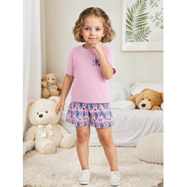 Zuafy Clothes Set Y2k 2 Piece Summer Outfit Monkey Beach Vaction Shorts Set Preppy for Birthday Gift Pink