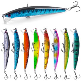 Suspending Jerkbait Fishing Lures, Minnow Lures Jerk Bait Topwater Bass Fishing Bait with Treble Hook Artificial Floating Jerkbait for Bass Trout Pike Walleye Freshwater Saltwater