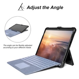 MOSISO Case Compatible with Surface Pro 8 2021, Heavy Duty Rugged Protective Hard Shell Cover TPU Bumper with Shoulder Strap & Hand Strap Compatible with Type Cover Keyboard, Black