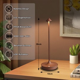 Leomix Tischlampe Kabellos LED Tischleuchte Kabellose Akku Tischlampe Aufladbar 4000mAh Tischlampe Touch Dimmbar Outdoor Tischlampe IP54 Wasserdicht für Restaurant/Bar/Garten/Balkon/Esstisch