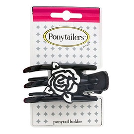 Mia Ponytailers Ponytail Holder Model No. 00950 - Black with White Rose