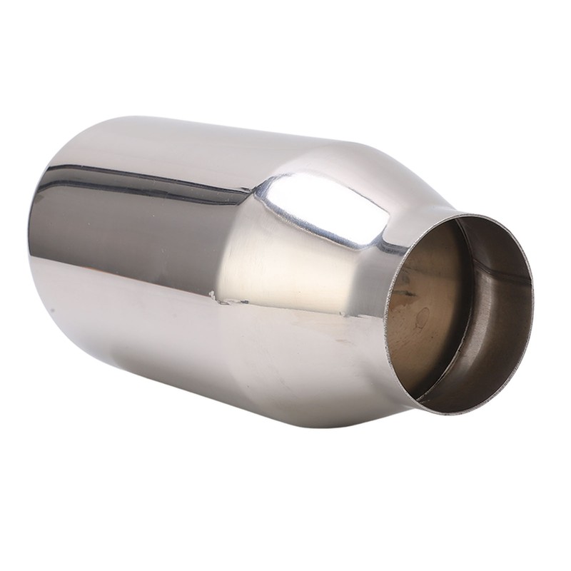Single Outlet Exhaust Tip Silver Stainless Steel Beveled Mouth Straight