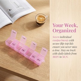 Pill Box Organiser 7 Day,Pill Pot,Medication Box, one Time A Day Pill Dispenser Storage Case for Medication, Supplements, Vitamins and Cod Liver Oil Pink