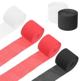 sourcing map 6 Roll 492 ft Crepe Paper Streamers, Wedding Decoration Streamers Party Decoration for Wedding Valentine's Day Festival Backdrop, Red,White,Black
