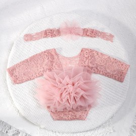 Vomdrok Newborn Photography Outfits Girl Newborn Photography Props Lace Romper Infant Photo Shoot Outfits Girls Photo Props (Pink)